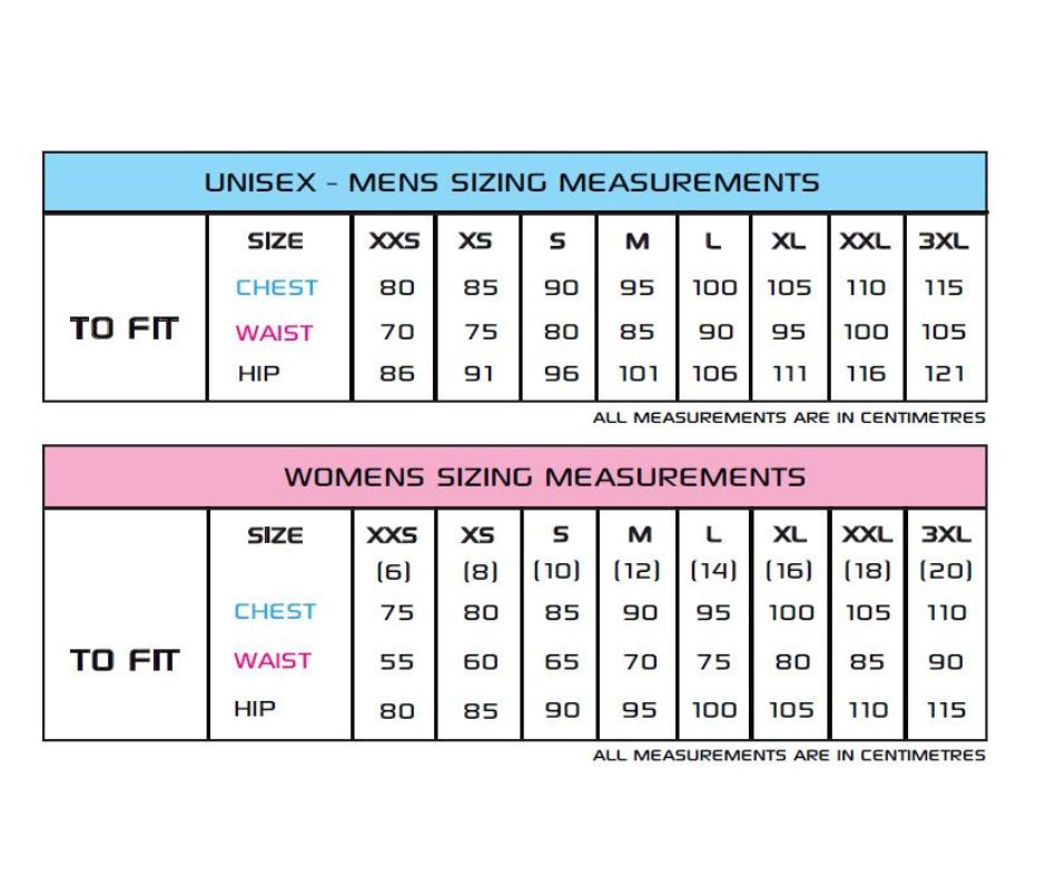 MND and Me Foundation - Sizing Chart